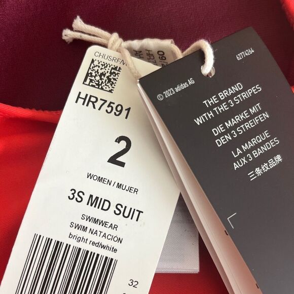 NWT Adidas Women's 3 Stripe‎ Mid Swimsuit One Piece Swim Size 2 Sz XS Small - Picture 5 of 9